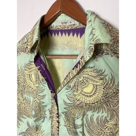 ETRO Made in Italy Shirt Green Yellow Floral Paisley Citycore Women’s Sz 38 - Picture 4 of 8